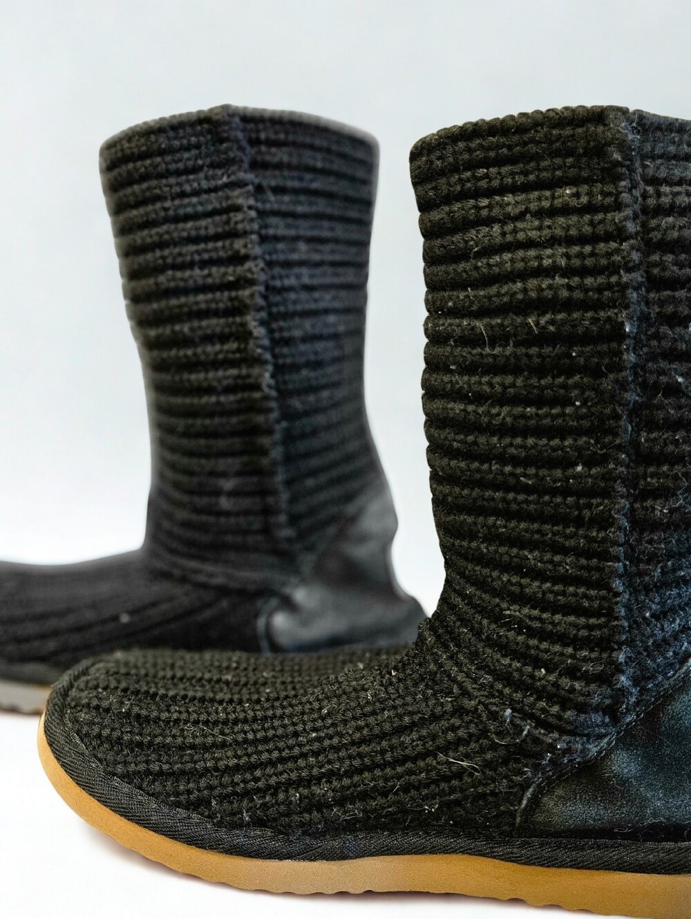 UGG Black Knit Mid-Calf Boot with Gum Sole